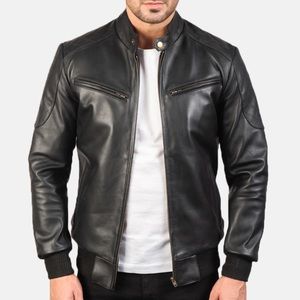 Black Leather Bomber Jacket